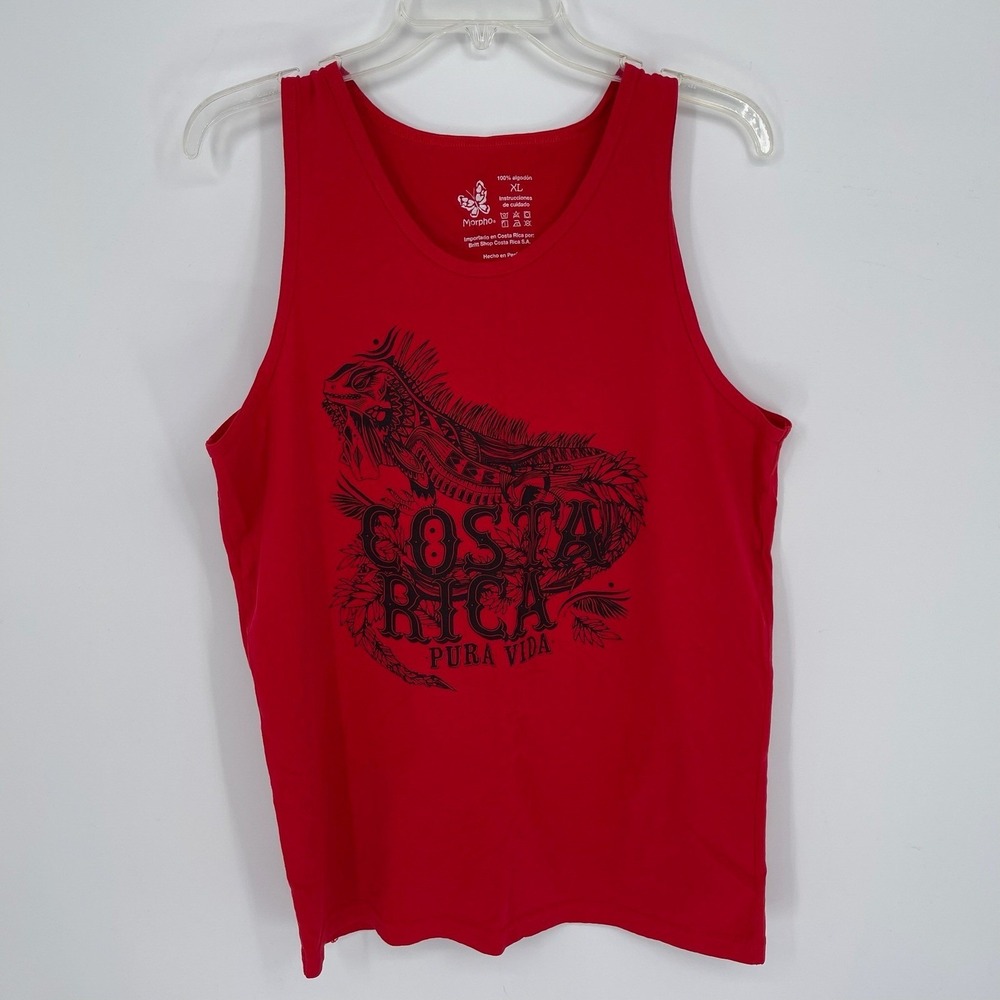 Morpho Men's Red Costa Rica Pura Vida Iguana Sleeveless Graphic Tank Top‎ XL